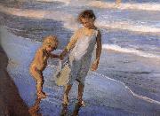 Joaquin Sorolla Two children in Valencia Beach oil painting artist